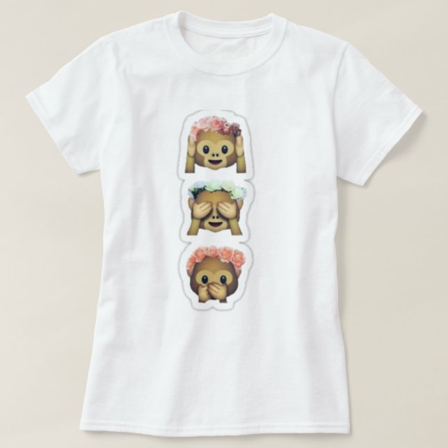 T-shirts T floral de Emojis do macaco (Frente do Design)