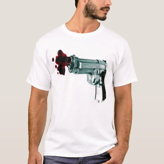 T-shirts T listrado branco da arma do sangramento e (Frente)