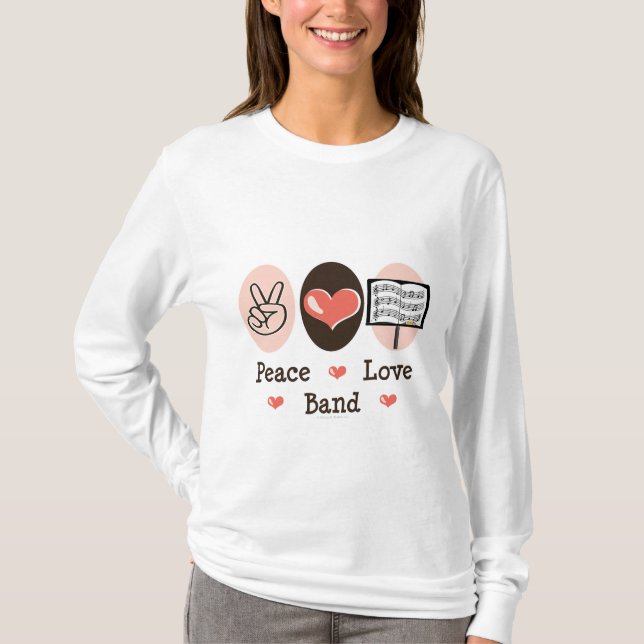 T-shirts T longo da Capa da banda do amor da paz (Frente)