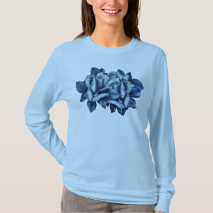 T-shirts T longo da Capa dos rosas azuis do inverno
