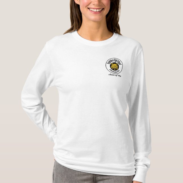 T-shirts T longo Nano da luva do Hanes das mulheres (Frente)