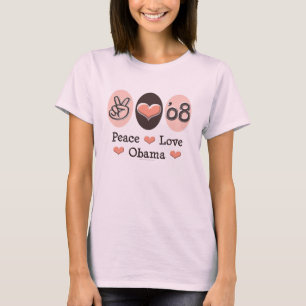 T-shirts T orgânico de Obama 08 do amor da paz