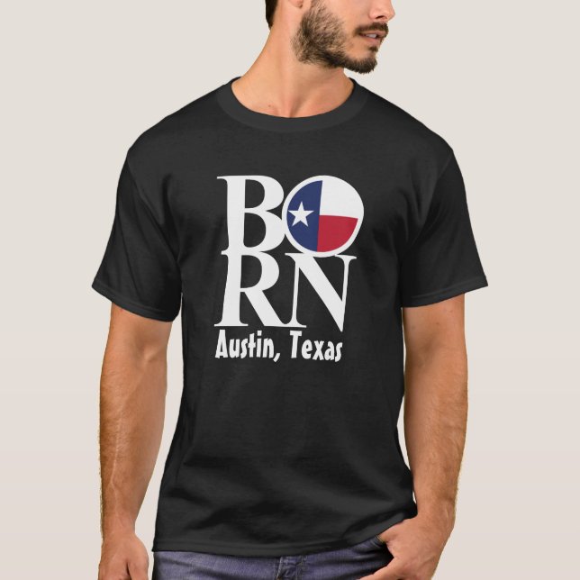 T-shirts T preto dos homens NASCIDOS de Austin Texas (Frente)