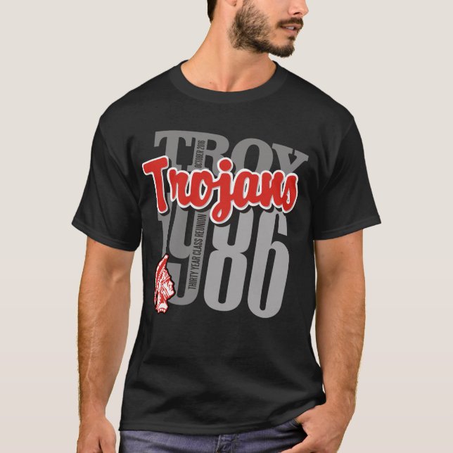 T-shirts T preto dos Trojan de Troy (Frente)