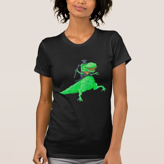 T-shirts T-Rex no chapéu alto e nas caudas (Frente)
