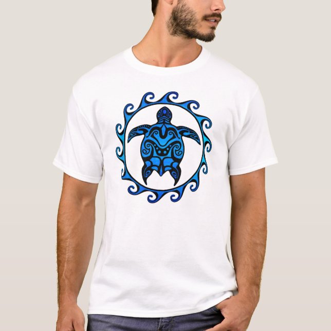 T-shirts Tartaruga tribal azul Sun (Frente)