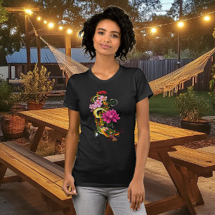 T-shirts Tatuagem de Dragão Chinês Verde Ousado com Lótus e