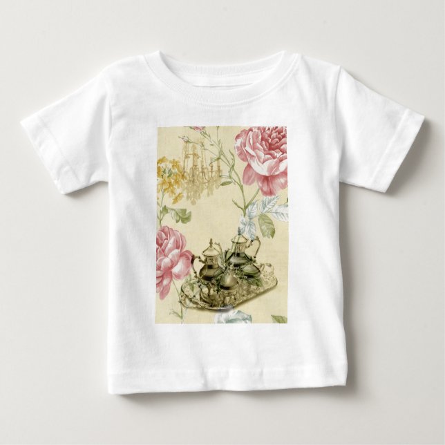 T-shirts Teacup Teapot Paris Tea Party, floral francês (Frente)