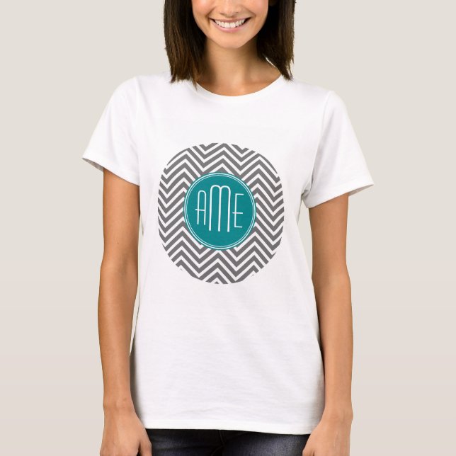 T-shirts Teal Charmala Chevrons Monograma Personalizado (Frente)