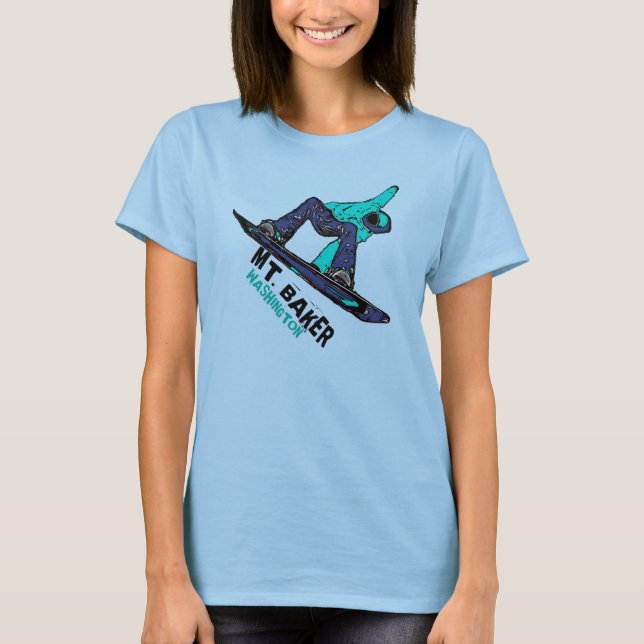 T-shirts Teal de neve do Monte Baker Washington (Frente)