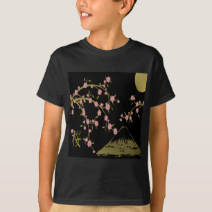 T-shirts Tela Japonesa Rosa Sakura Dourado Preto