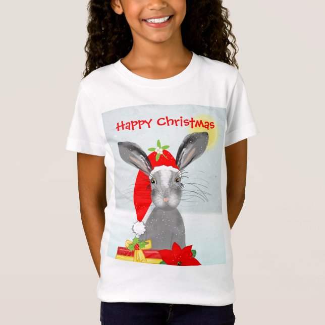 T-shirts Tema de Natal do Coelho Bonito (Frente)