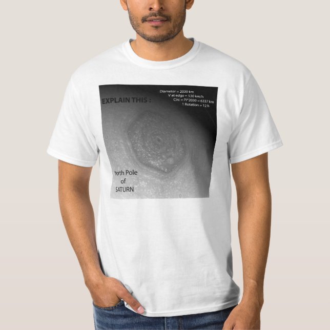 T-shirts "Tempestade sextavada", o Pólo Norte de Saturn - (Frente)