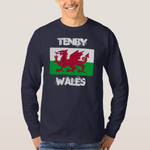 T-shirts Tenby, País de Gales com bandeira galesa