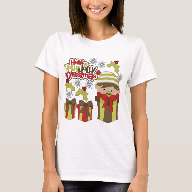 T-shirts Tenha Um Natal Holly Jolly (Frente)