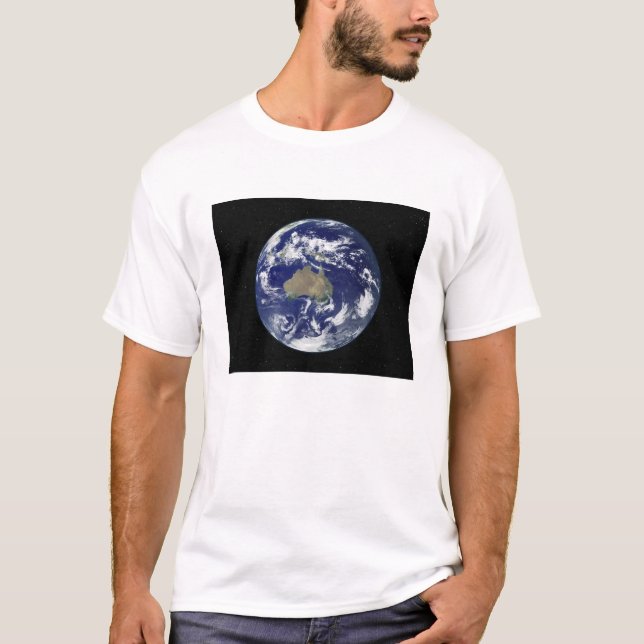 T-shirts Terra totalmente iluminada centrada na Austrália e (Frente)