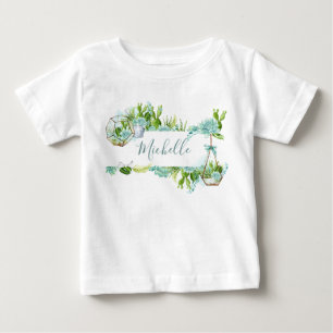 T-shirts Terrário de Vidro Aquarela Suculentas Chá de Bebê