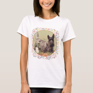 T-shirts Terrier Escocês Brindle com Rosas