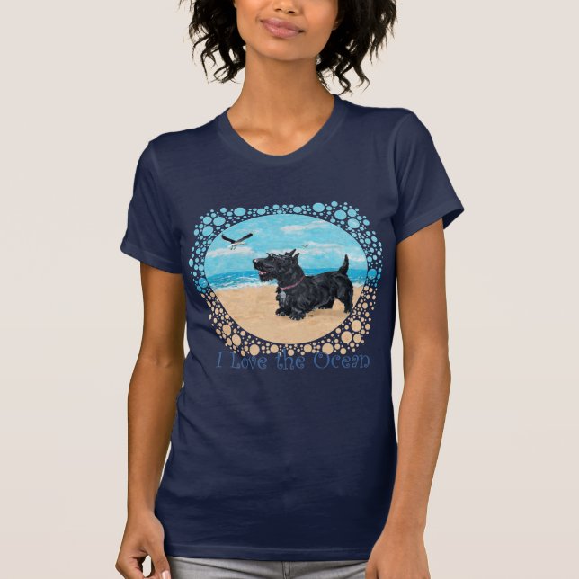 T-shirts Terrier Escocês Simpático na Praia (Frente)