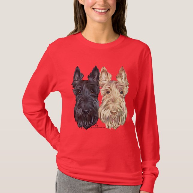 T-shirts Terriers Escoceses Pretos e Trigo (Frente)