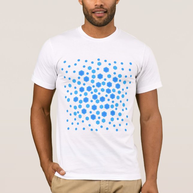 T-shirts Teste padrão azul dos hexágonos (Frente)