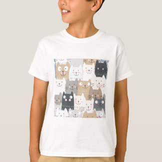 T-shirts Teste padrão bonito do cinza azul do gato do