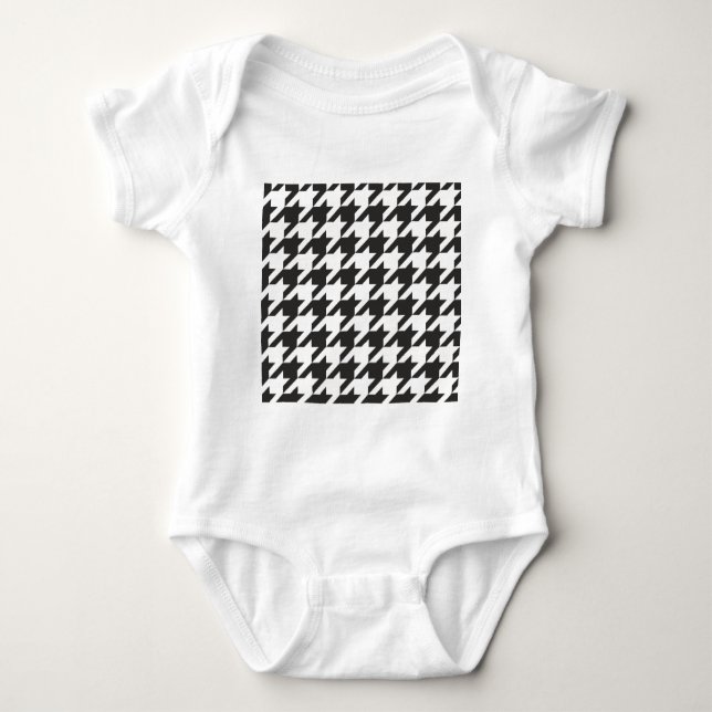 T-shirts Teste padrão cinzento de Houndstooth, preto e (Frente)