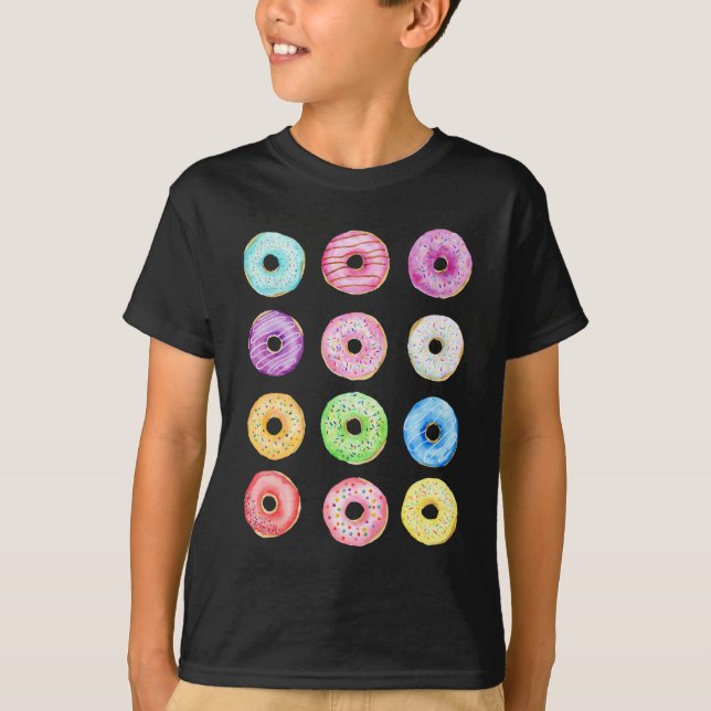 T-shirts Teste padrão das rosquinhas da aguarela (Frente)