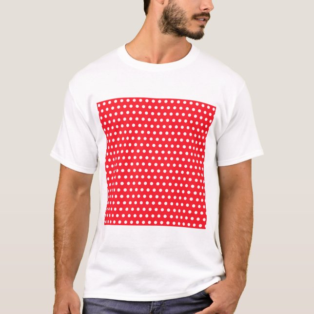 T-shirts Teste padrão de bolinhas vermelho e branco. (Frente)