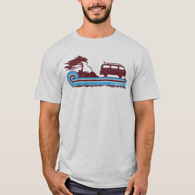 T-shirts Teto do Surf 'Longboarder' em Maroon & Aqua (Frente)