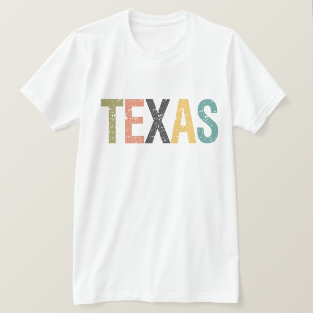 T-shirts Texas em letras de cores retrorreflectoras desbota (Frente do Design)