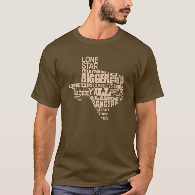 T-shirts Texas orgulhoso - forma de Texas (gráfico claro) (Frente)