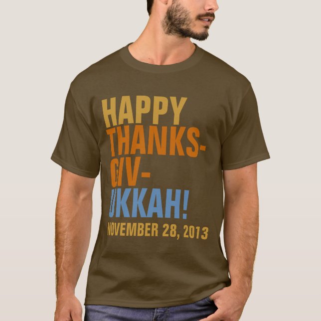 T-shirts Texto corajoso de Thanksgivukkah 2013 felizes (Frente)