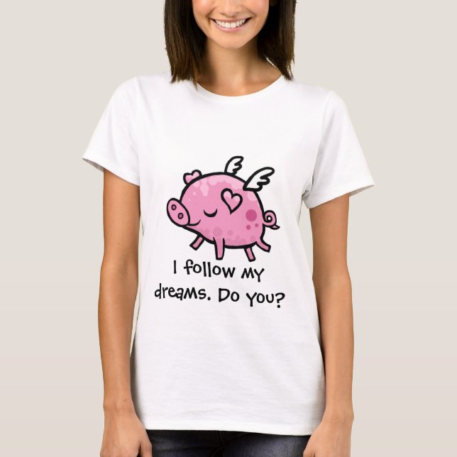T-shirts Texto customisable do porco do vôo dos desenhos (Frente)
