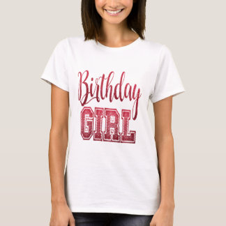 T-shirts Texto da Rapariga de Aniversário Vermelha
