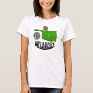 T-shirts Texto de Contorno, Selo e Imagem do Mapa de Oklaho