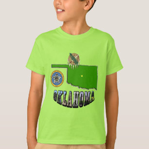 T-shirts Texto de Contorno, Selo e Imagem do Mapa de Oklaho