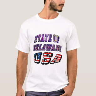 T-shirts Texto de Foto e Sinalizador do Estado de Delaware 