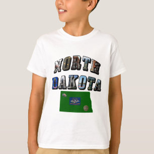 T-shirts Texto de Imagem de Dakota do Norte, Mapa, Kid de B