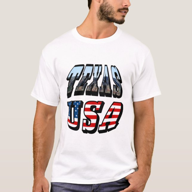 T-shirts Texto de Imagem e Sinalizador do Texas (Frente)