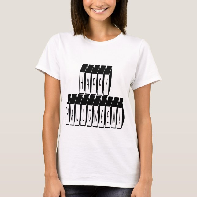 T-shirts Texto do Bloco Halloween (Frente)
