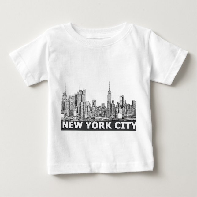 T-shirts Texto monocromático da skyline de NYC (Frente)