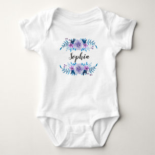 T-shirts Texto Personalizado de Texto Floral Púrpura Azul-C