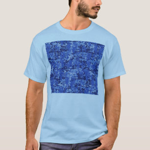T-shirts Textura de Camuflagem Digital Azul Vibrante