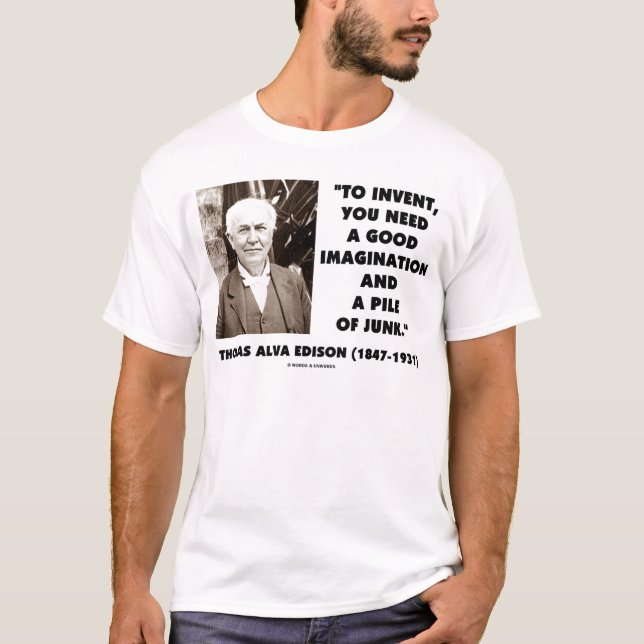T-shirts Thomas Edison para inventar a pilha da imaginação (Frente)