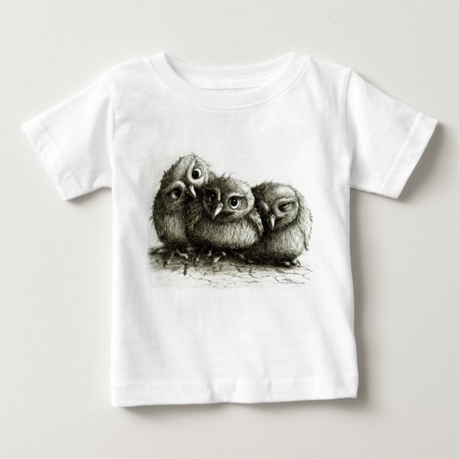 T-shirts Three Funny Little Cuddling Owls (Frente)