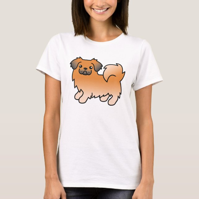 T-shirts Tibetano Spaniel Cartoon Cachorro Sable Vermelho (Frente)