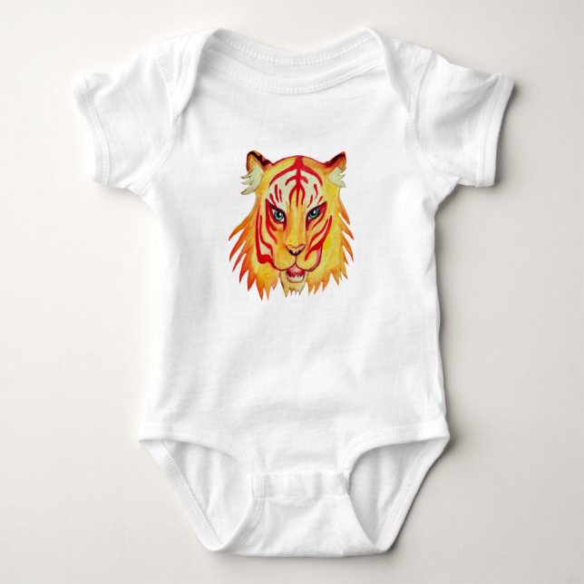 T-shirts Tiger Drawing Baby Jersey Bodyfato, Branco (Frente)