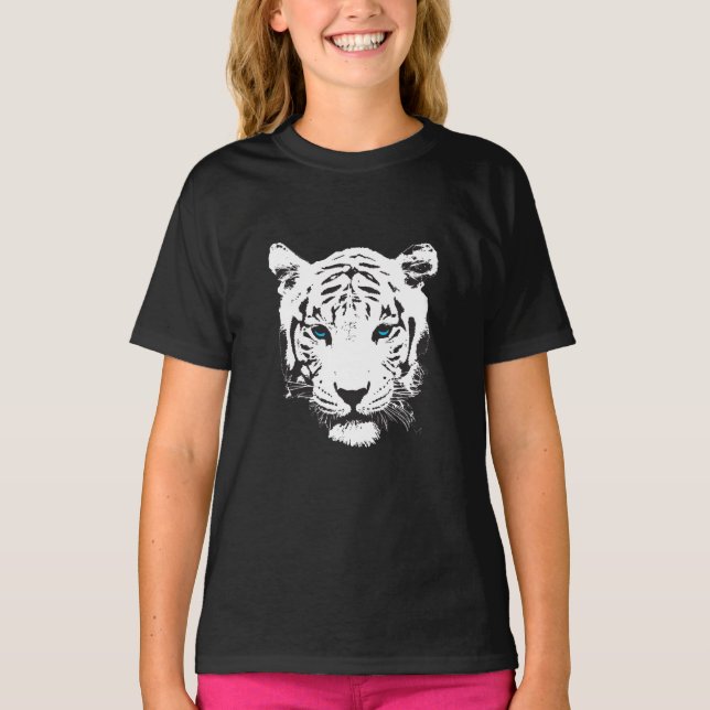 T-shirts Tigre branco com olhos azuis (Frente)