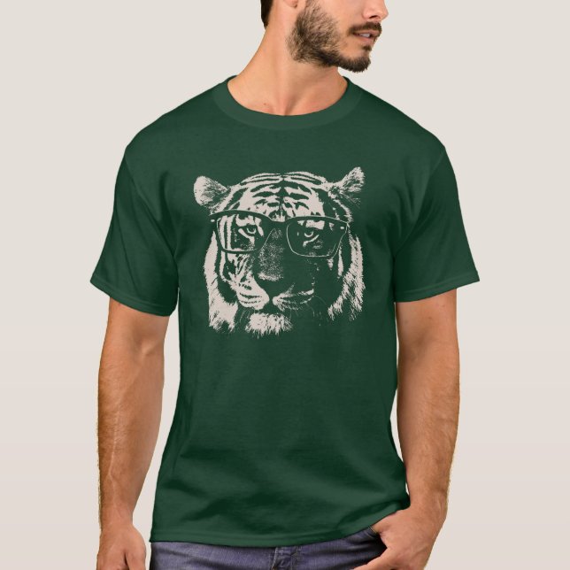 T-shirts Tigre do hipster com vidros (Frente)
